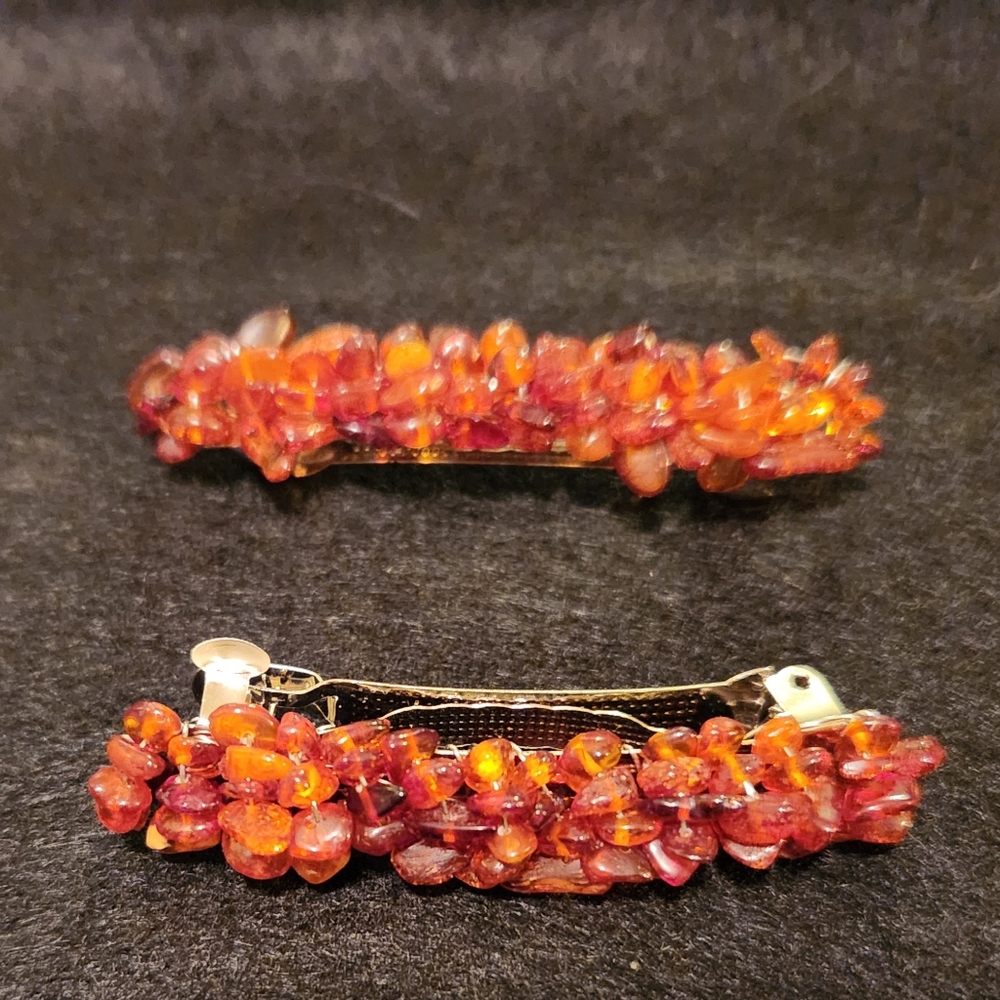 Hand Crafted Hair Barrette Set - Amber Chips